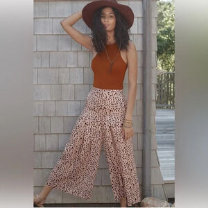 Anthropologie Wide Leg Cream and Brown Jumpsuit
